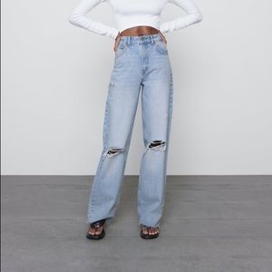 Zara Wide Leg Full Length Ripped Jeans